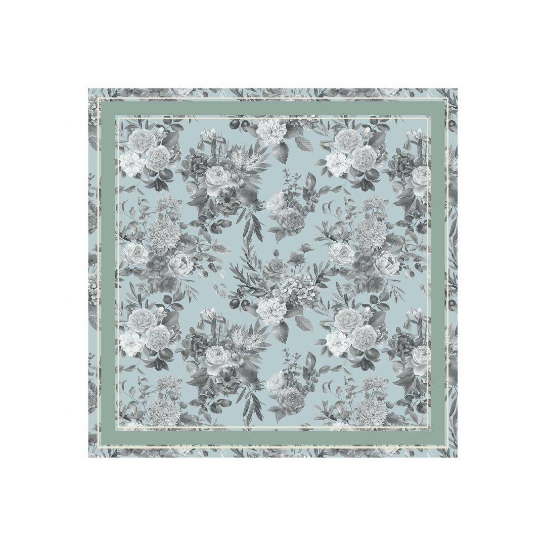 Grey Flowers in Teal Pocket Square