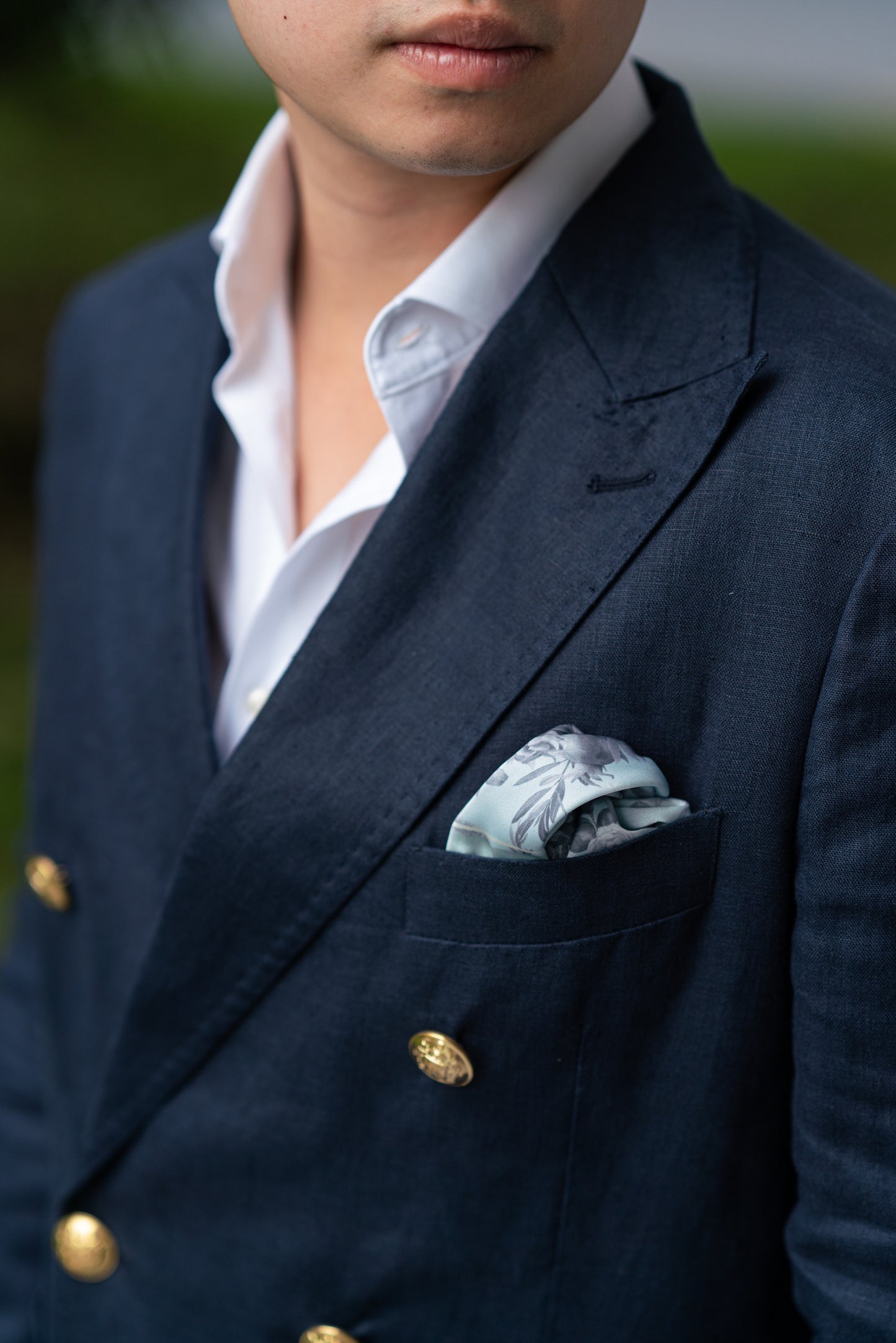 Grey Flowers in Teal Pocket Square