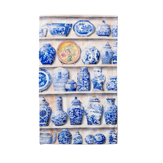 Chinese Porcelain on Shelves Tea Towel